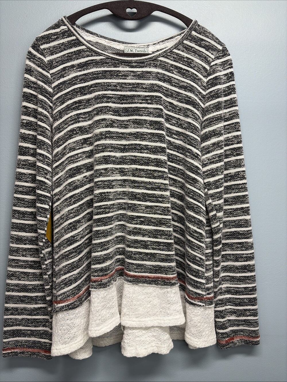 J.W. Tweeds Women's M Knit Striped Top with Button Back and Lacy Detailing